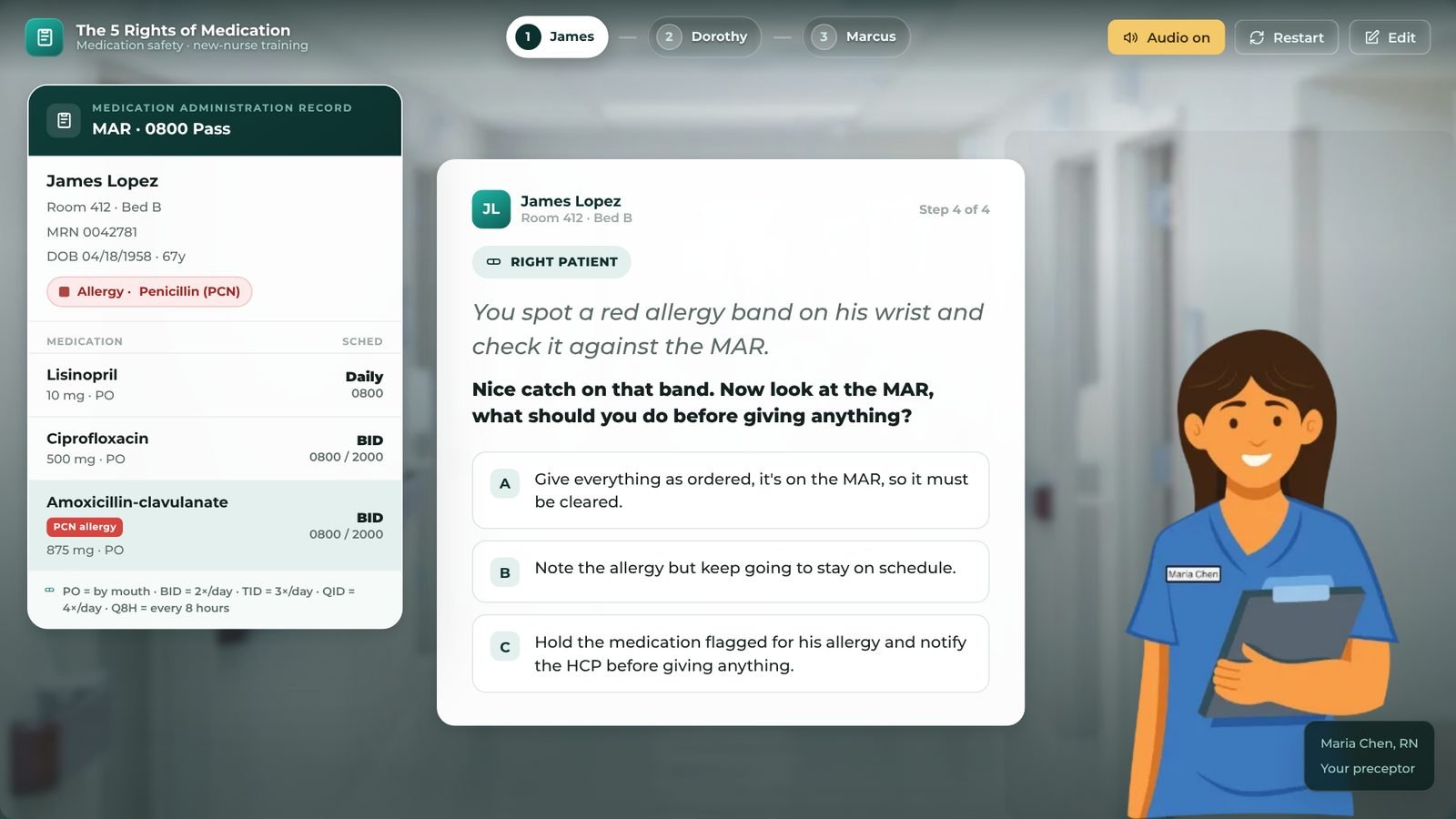 Screenshot from The 5 Rights of Medication, an eLearning course by Ilya Hack